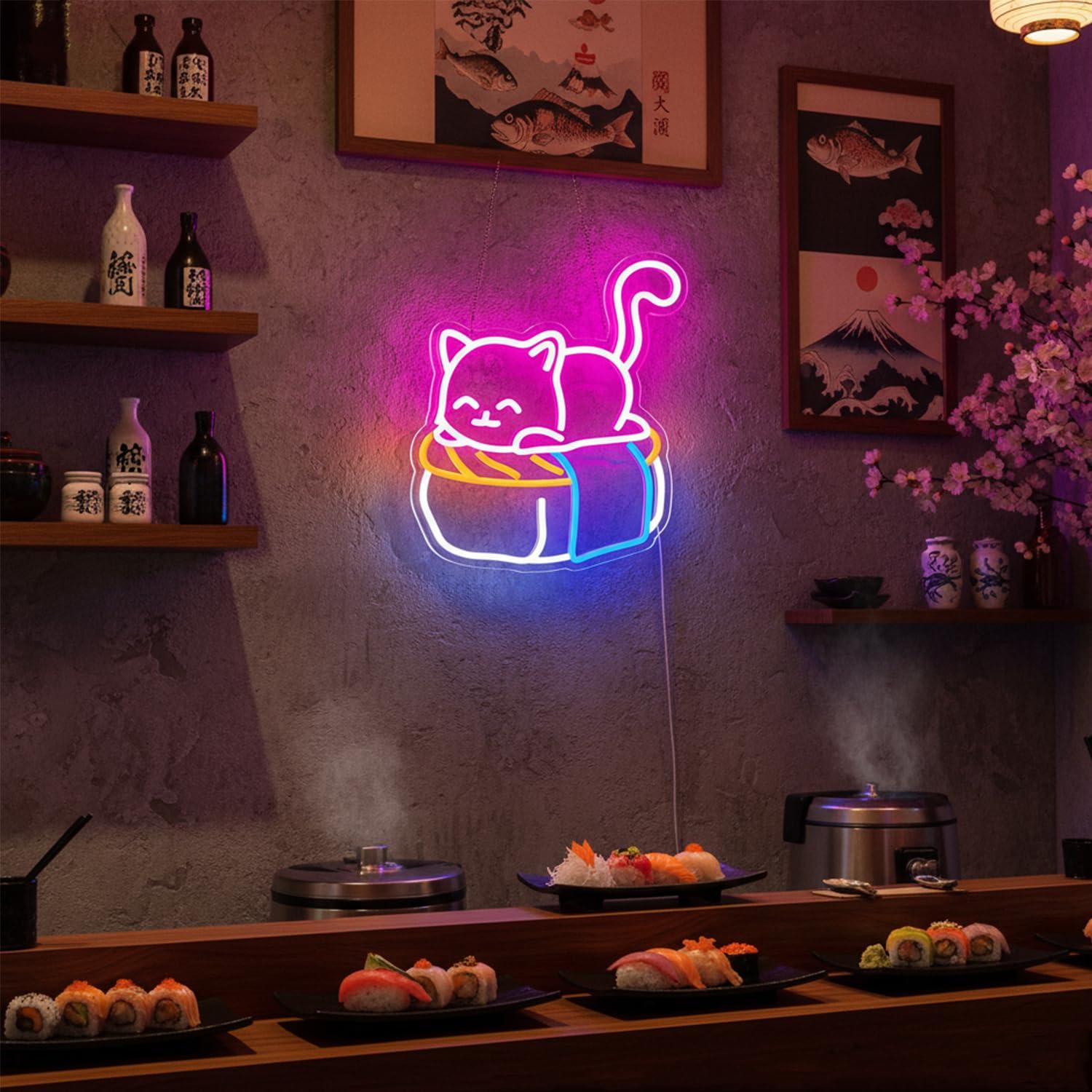 Cute Sushi Cat Neon Sign Kawai - مراجعة Outdoor Lighting For Store وسعره